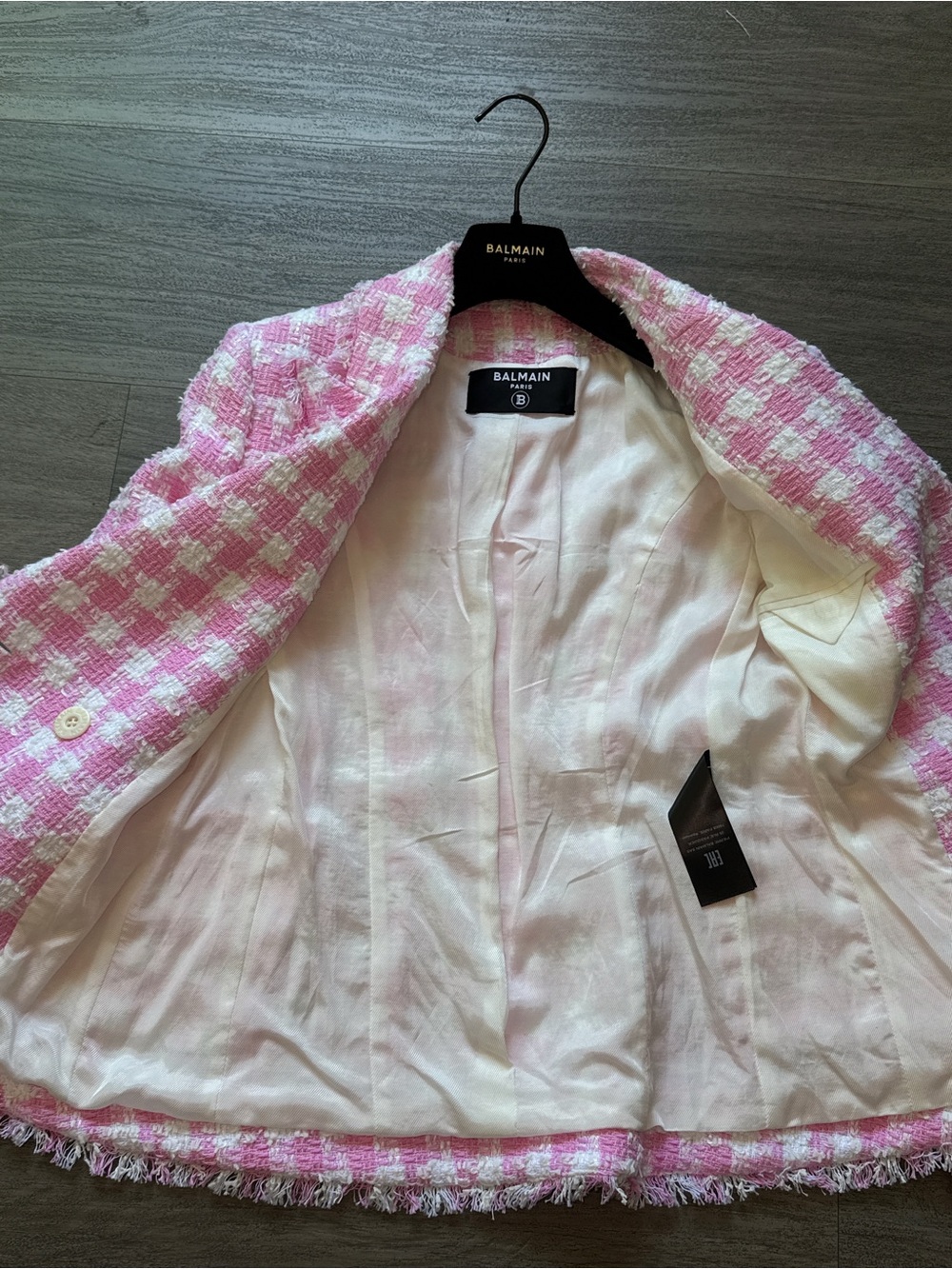 Balmain Pink & White Tweed Double-Breasted Blazer - Picture 3 of 8